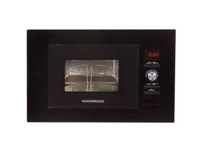 Front view of NordMende NM824BBL built-in microwave in gloss black finish