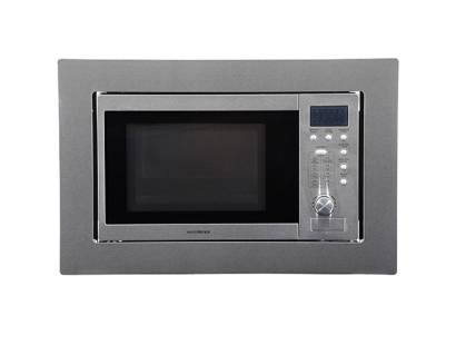 Front view of NordMende NM825BIX built-in microwave in stainless steel finish