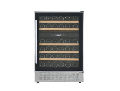 Front view of NordMende WC46IX dual zone wine cooler with stainless steel trim