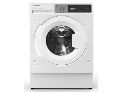 Front view of NordMende WMI1280WH integrated washing machine with door closed
