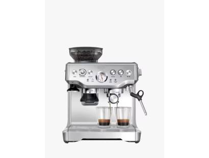 Front view of Sage Barista Express BES875 espresso machine in brushed stainless steel