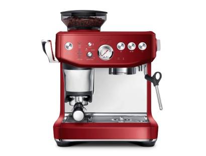 Front view of Sage Barista Express Impress in Red Velvet Cake finish