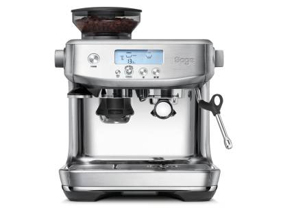 Front view of Sage Barista Pro™ espresso machine in brushed stainless steel