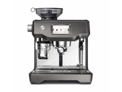 Front view of Sage Oracle Touch espresso machine in Black Stainless Steel finish