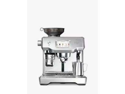 Front view of Sage Oracle Touch espresso machine in brushed stainless steel