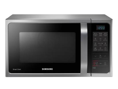 Front view of Samsung MC28H5013ASEU convection microwave in silver