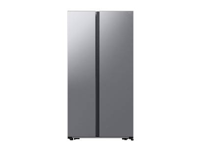 Front view of Samsung RS57DG400EM9EU 91cm American fridge freezer in silver finish