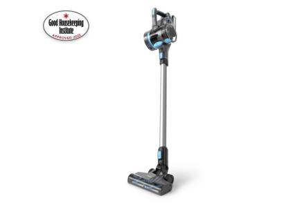 Front view of VAX Blade 4 Classic Plus cordless vacuum in graphite and blue