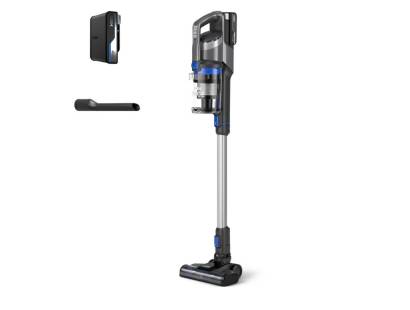 Front view of VAX CLSV-PAKS cordless vacuum cleaner in graphite and blue