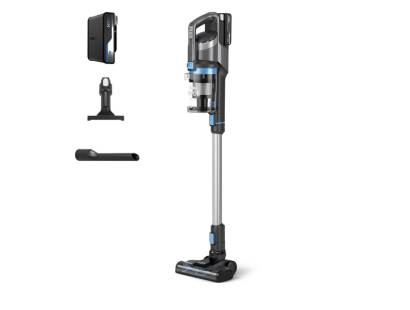 Front view of VAX Pace Plus CLSV-PAKA Cordless Vacuum Cleaner in graphite and silver