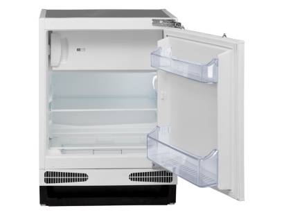 Front view of the Cata FBUIB60E Built-Under Fridge with Ice Box with an open door