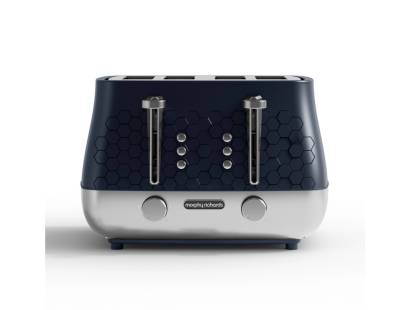 Front view of the Morphy Richards 243021 Cassini 4-Slice Toaster in Outer Space Blue