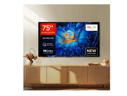 Front view of the TCL 75C6KS-UK 75 4K Ultra HD QD-Mini LED TV