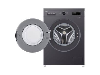 Front-loading LG washer in grey with 6Motion drum movement