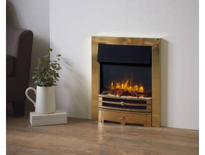 Gazco Logic2 Electric Chartwell Fire with brass frame and front