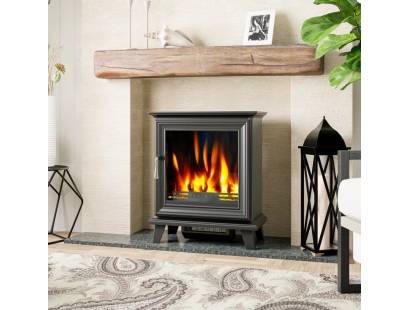 Henley Elmwood Electric Cast Iron Stove with deluxe log set and glowing flames