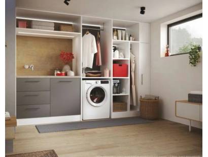 Hoover H3WPS486TAM6-80 8kg Washing Machine - White in modern utility room setting