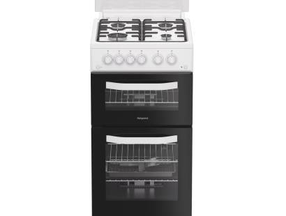 Hotpoint HDG5GCW gas double cooker white, 50cm freestanding cooker, Dalzells