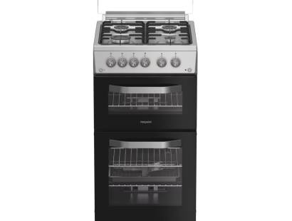 Hotpoint HDG5GCX gas double cooker stainless steel, 50cm freestanding cooker, Dalzells