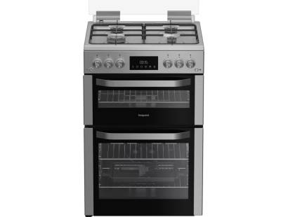 Hotpoint HDG6GDCX gas double cooker in inox 60cm