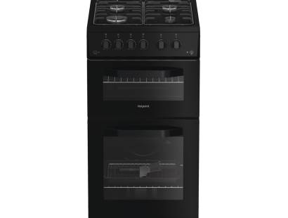 Hotpoint HTG5GCB gas twin cooker black, 50cm freestanding cooker, Dalzells