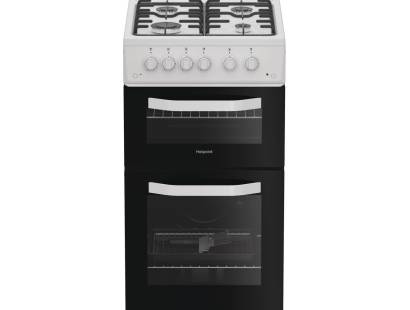 Hotpoint HTG5GCW gas twin cooker white, 50cm freestanding cooker, Dalzells
