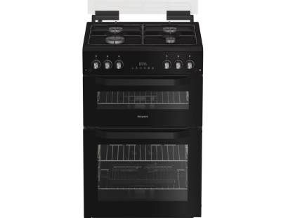 Hotpoint HTG6GDCB1 gas twin cooker in black 60cm