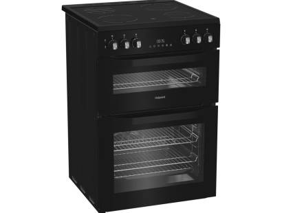 Hotpoint black electric cooker with ceramic hob and double ovens