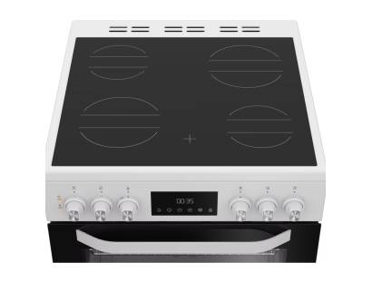 Hotpoint white electric cooker with ceramic hob and double ovens