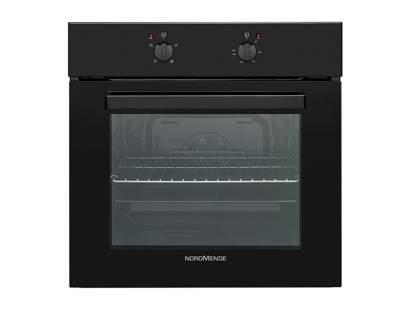 Image of the Nordmende SO106BL Built-In Single Fan Oven in sleek black glass finish