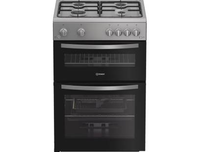 Indesit IDG6GS gas double cooker silver, 60cm freestanding cooker, Dalzells