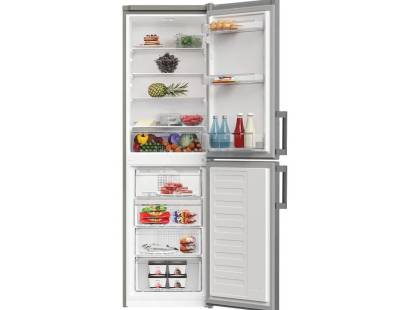 Indesit IKNH1261S4UK no frost fridge freezer with open doors showing storage