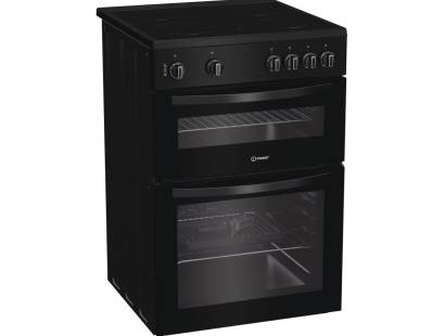 Indesit black electric cooker with ceramic hob and twin oven