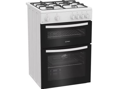Indesit white gas cooker with double oven and grill