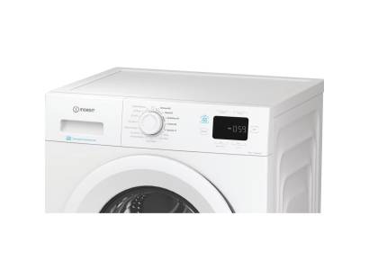 Indesit white washing machine with fast stain removal