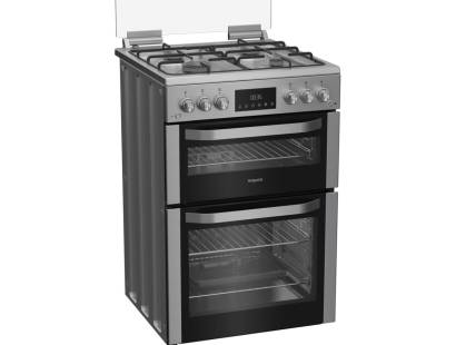 Inox Hotpoint gas double cooker with enamel pan supports and LPG kit
