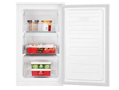 Interior of Zenith ZFS4481W showing 3 clear freezer drawers