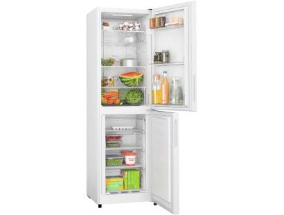 Interior view of Bosch KGN27NWEAG fridge freezer with glass shelves and freezer drawers