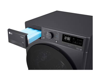 LG FDV709GN dryer drawer open showing water compartments