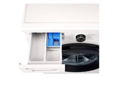 LG W4X1085NWK detergent drawer open showing compartments for detergent and softener