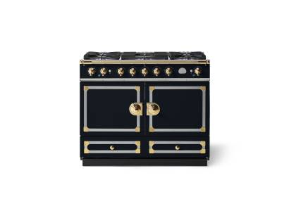 La Cornue CornuFé 110cm Dual Fuel Polished Brass Dark Navy Blue