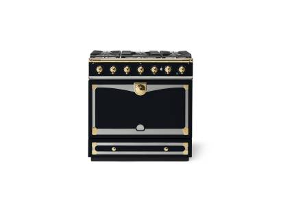 La Cornue CornuFé Albertine 90cm Dual Fuel Polished Brass Dark Navy Blue