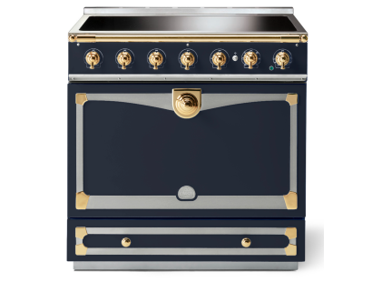 La Cornue CornuFé Albertine 90cm Induction Polished Brass Dark Navy Blue