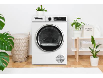 Lifestyle view of the NordMende TDHP81WH heat pump dryer