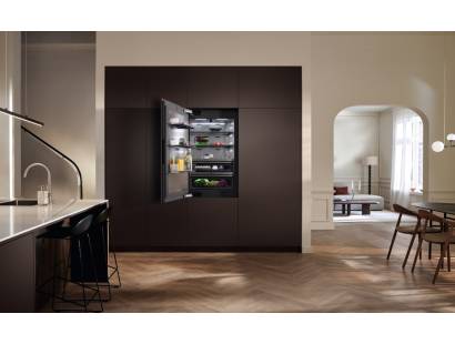 Miele integrated left hand fridge freezer modern kitchen setup