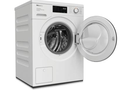 Miele washing machine open drum with 8kg capacity and ergonomic handle