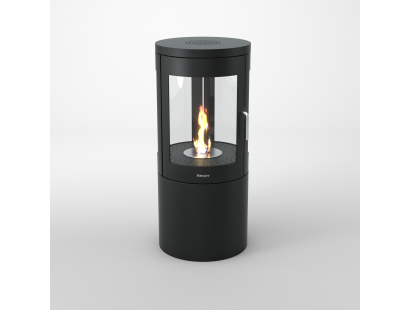 Modern cylindrical bioethanol stove with real flame effect