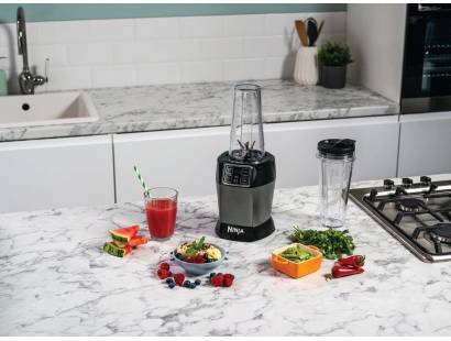 Ninja BN495UK Blender with Auto-iQ in black and silver on kitchen counter
