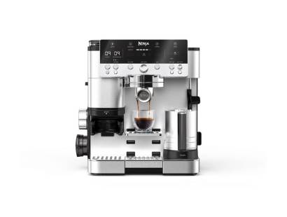 Ninja ES601UK Luxe Café Espresso Machine in black and stainless steel on kitchen worktop
