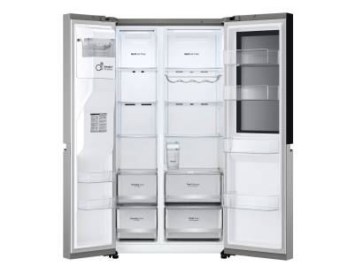 Open LG GSGV81PYLL showing spacious fridge and freezer compartments